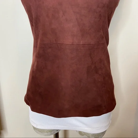 THEORY Chili Red Eulia Suede Ponte Mock Top